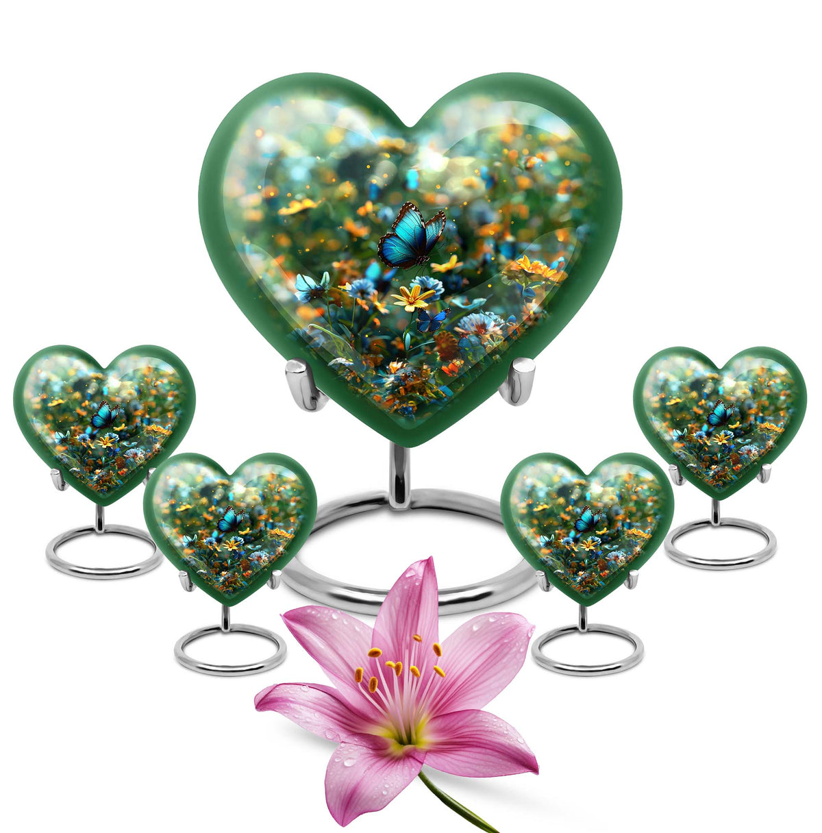 Butterfly Theme Large Urn With 4 Keepsake Urn