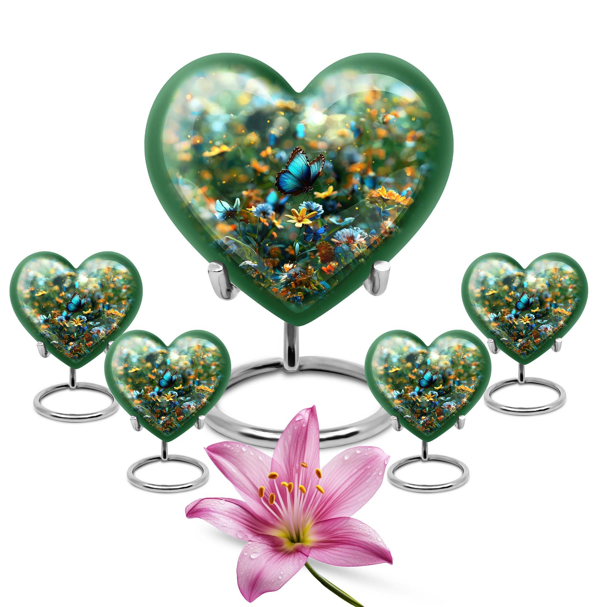 Butterfly Theme Large Urn With 4 Keepsake Urn