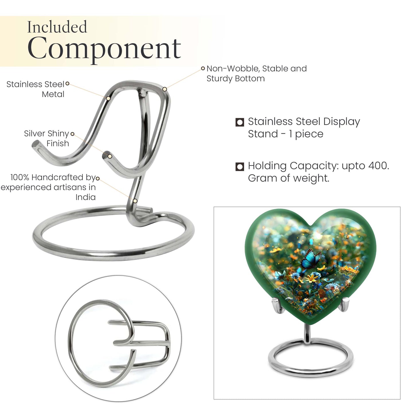 10-inch Heart-shaped Butterfly Cremation Urn