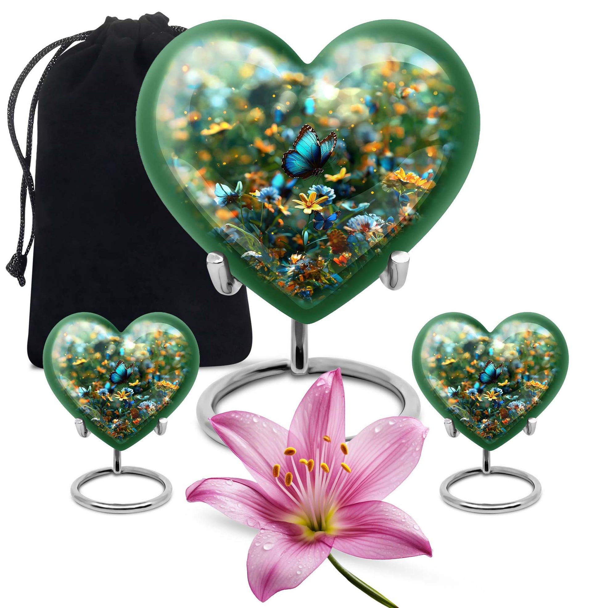 Butterfly Theme Large Urn With 2 Keepsake Urn