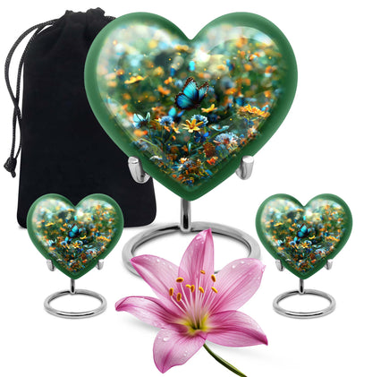 Butterfly Theme Large Urn With 2 Keepsake Urn