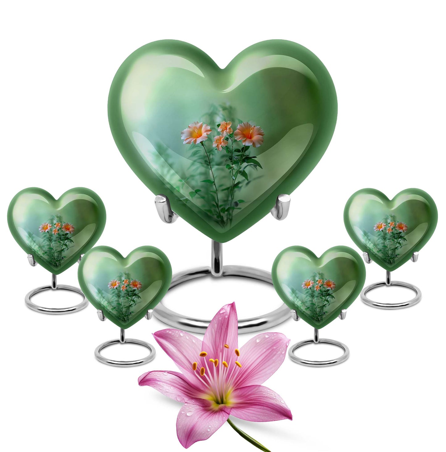 Flowers Theme Large Urn With 4 Keepsake Urn