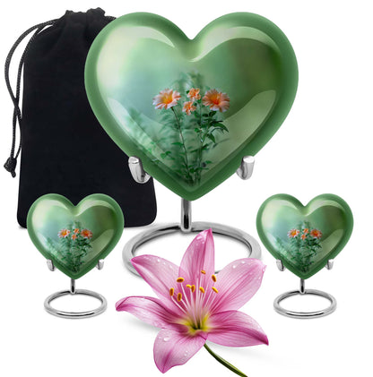 Flowers Theme Large Urn With 2 Keepsake Urn