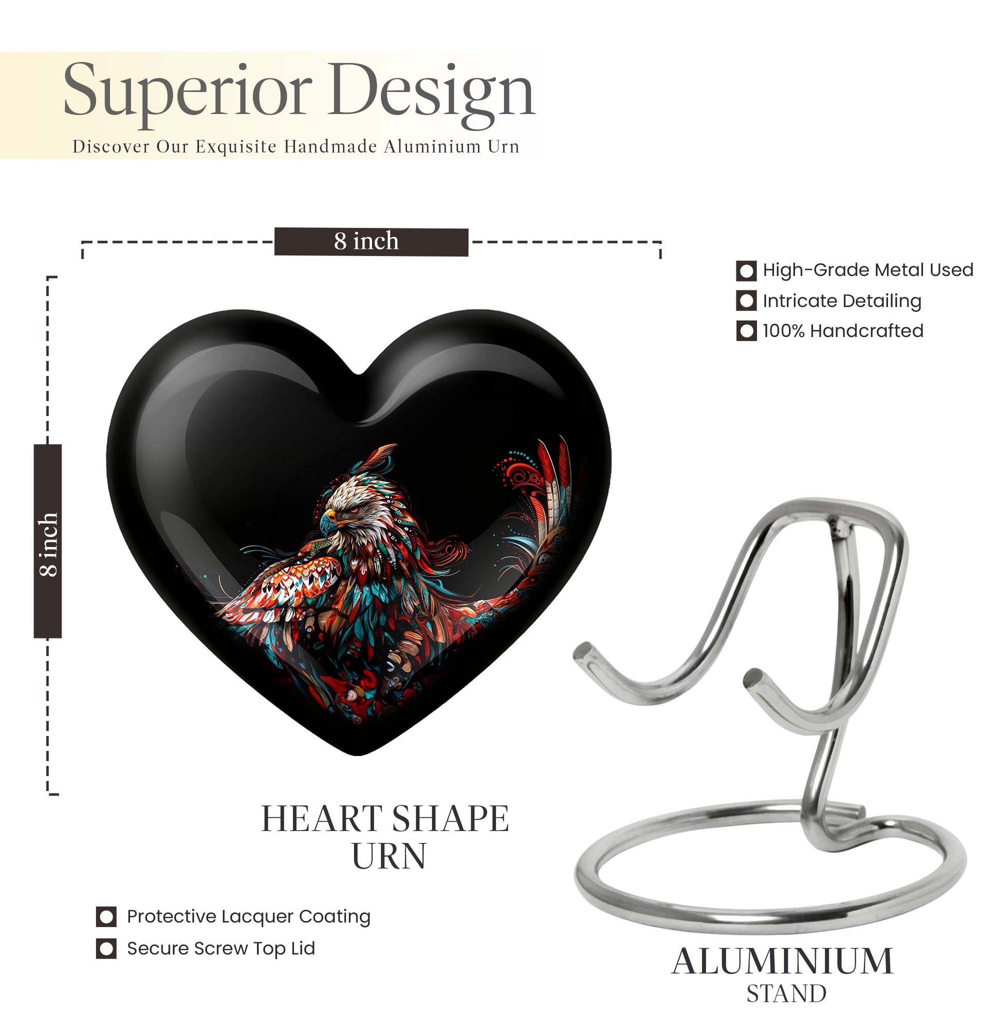 heart-shaped eagle memorial urn