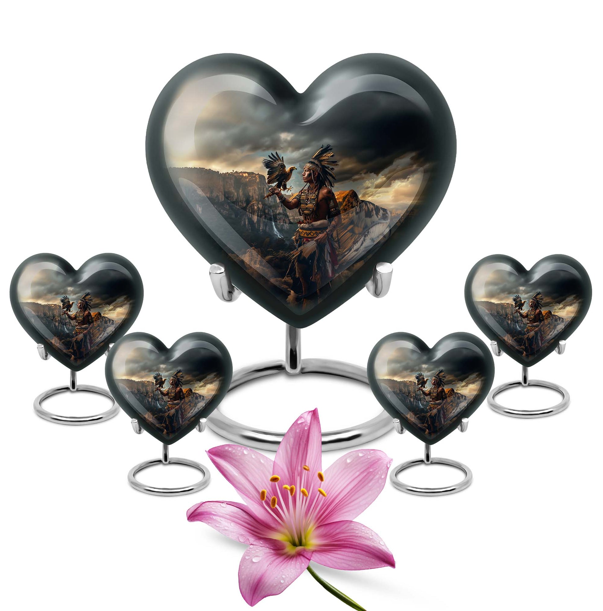 Tribe Man Theme Large Urn With 4 Keepsake Urn