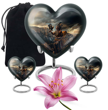 Tribe Man Theme Large Urn With 2 Keepsake Urn