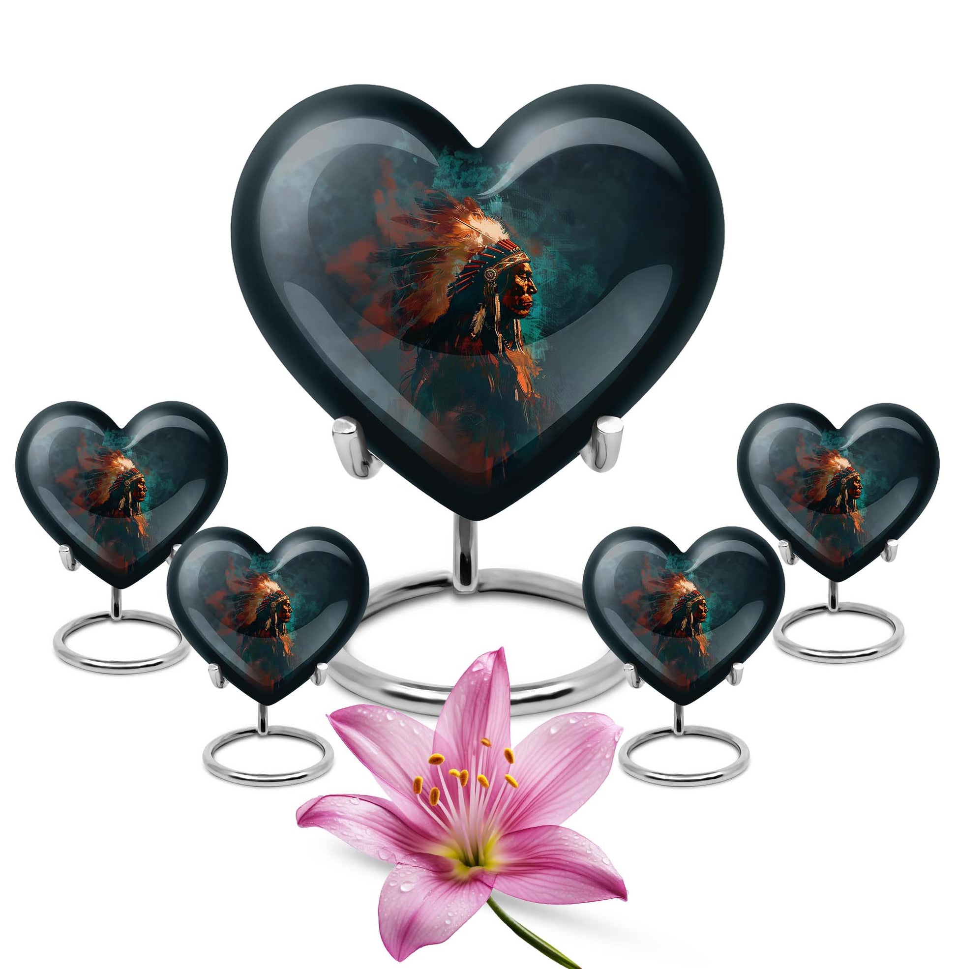 Tribe Man Theme Large Urn With 4 Keepsake Urn