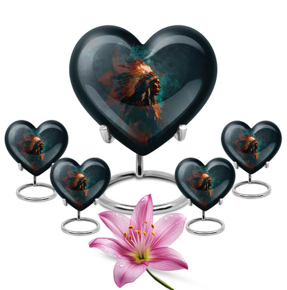 Tribe Man Theme Large Urn With 4 Keepsake Urn