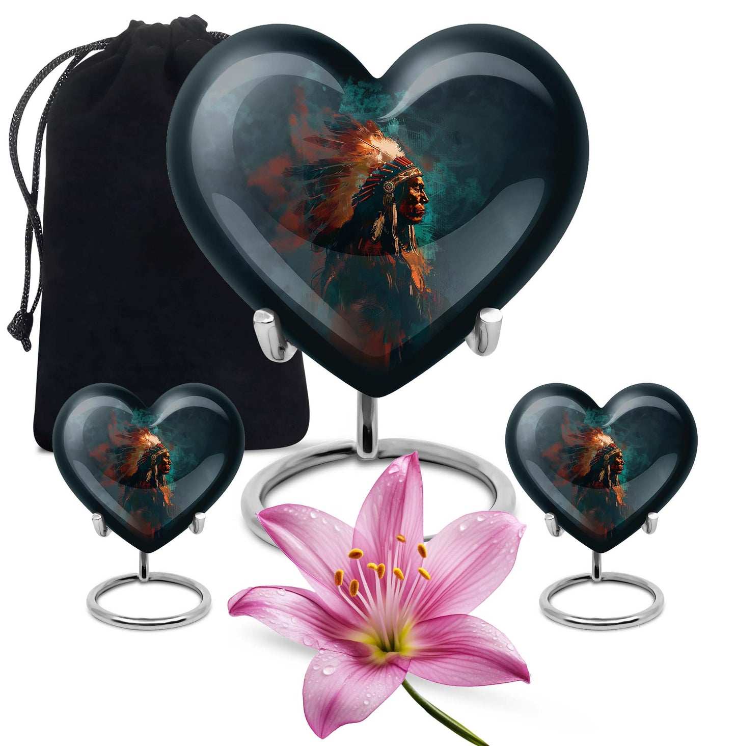 Tribe Man Theme Large Urn With 2 Keepsake Urn