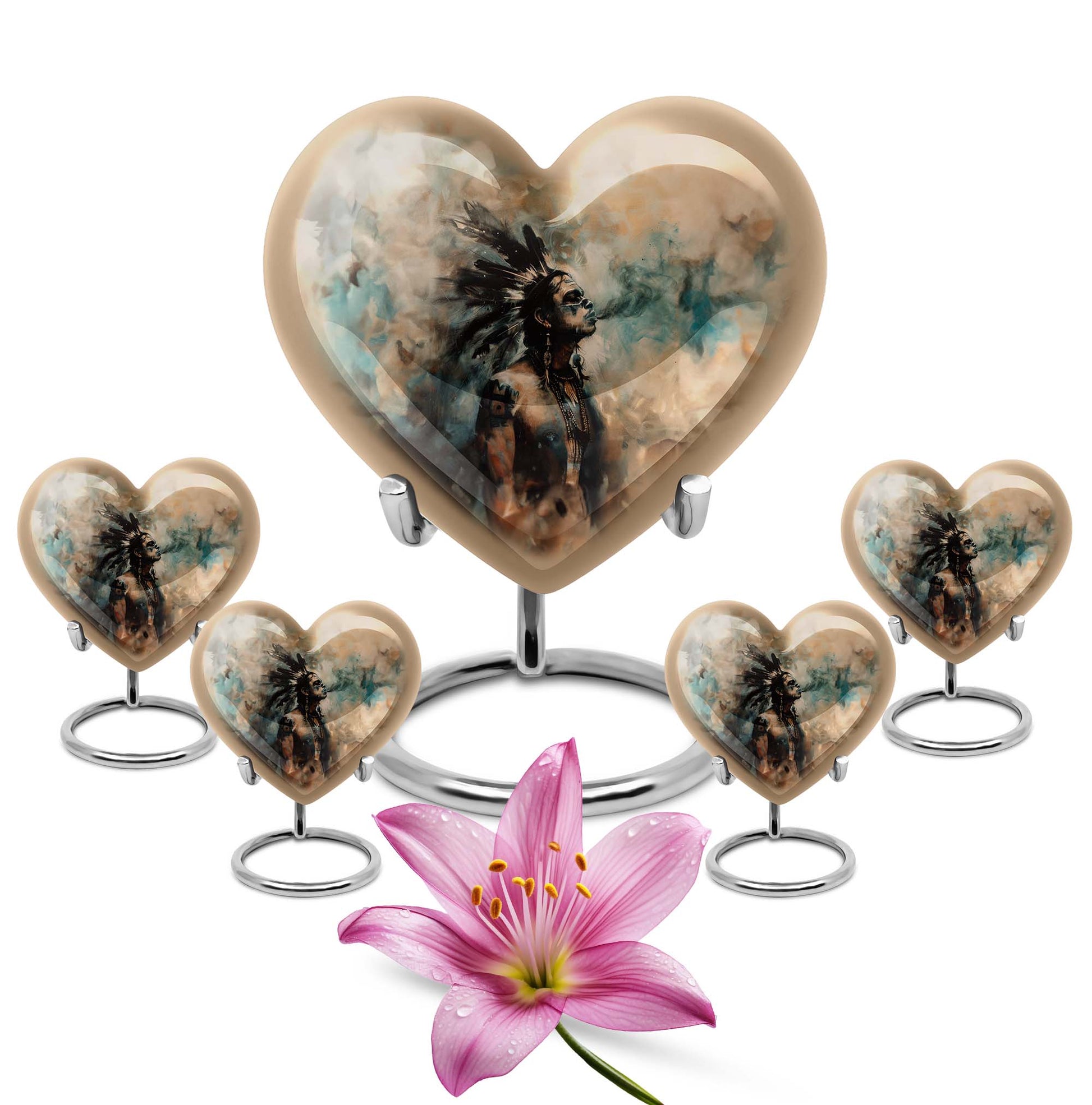 Tribe Man Theme Large Urn With 4 Keepsake Urn