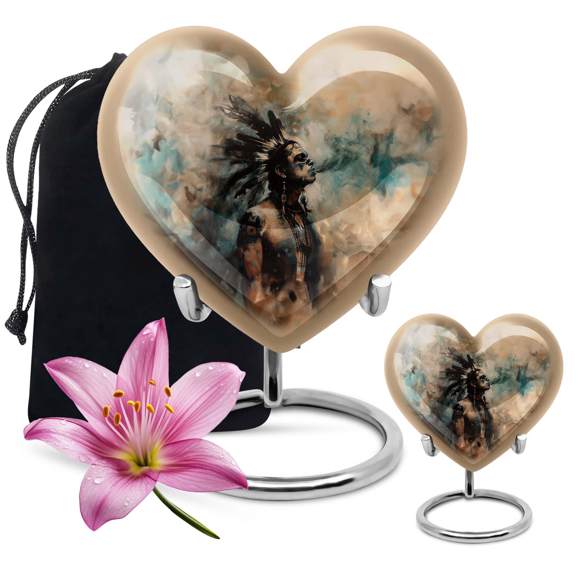 Tribe Man Theme Large Urn With 1 Keepsake Urn