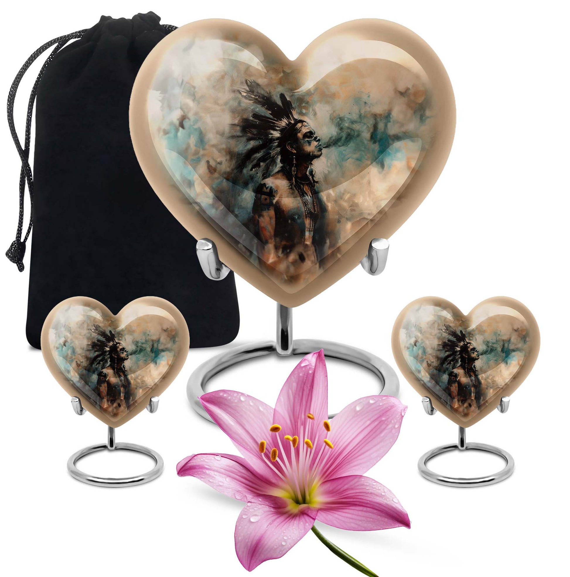 Tribe Man Theme Large Urn With 2 Keepsake Urn