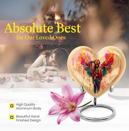 Heart-shaped tribe Man Urn, Wolf Howling themed memorial ash urn with personalised engraving