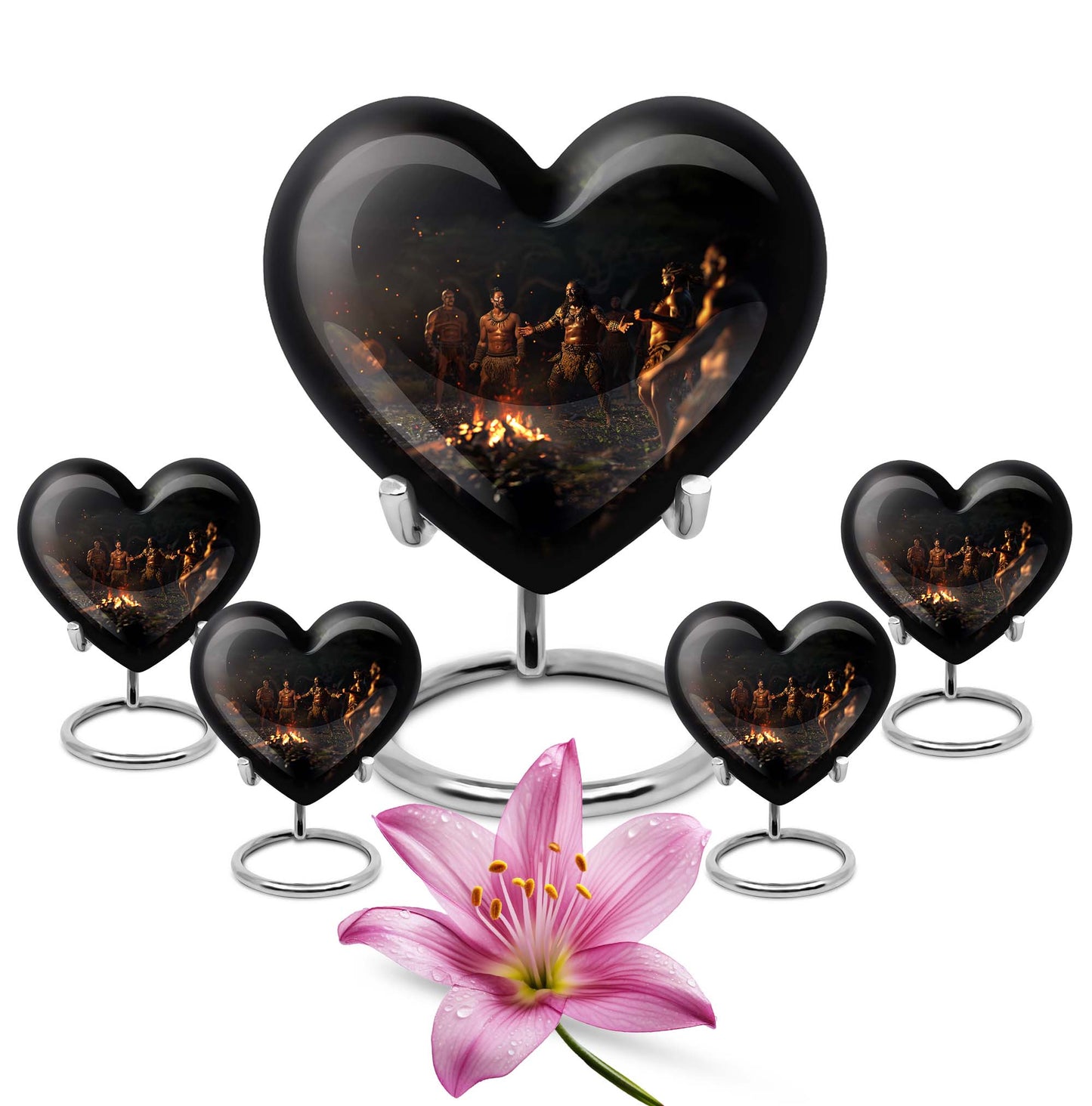 10-inch tribe Man Urn, heart-shaped cremation urn with wolf howling theme, customizable with engraved names, made of aluminium