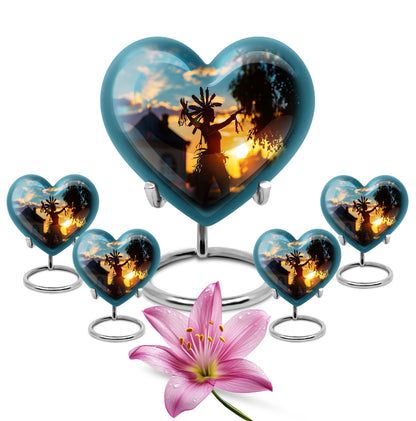 Tribe Man urn, heart-shaped funeral urn
