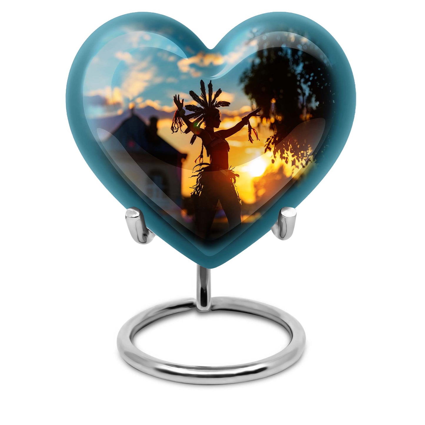 Tribe Man urn, heart-shaped funeral urn