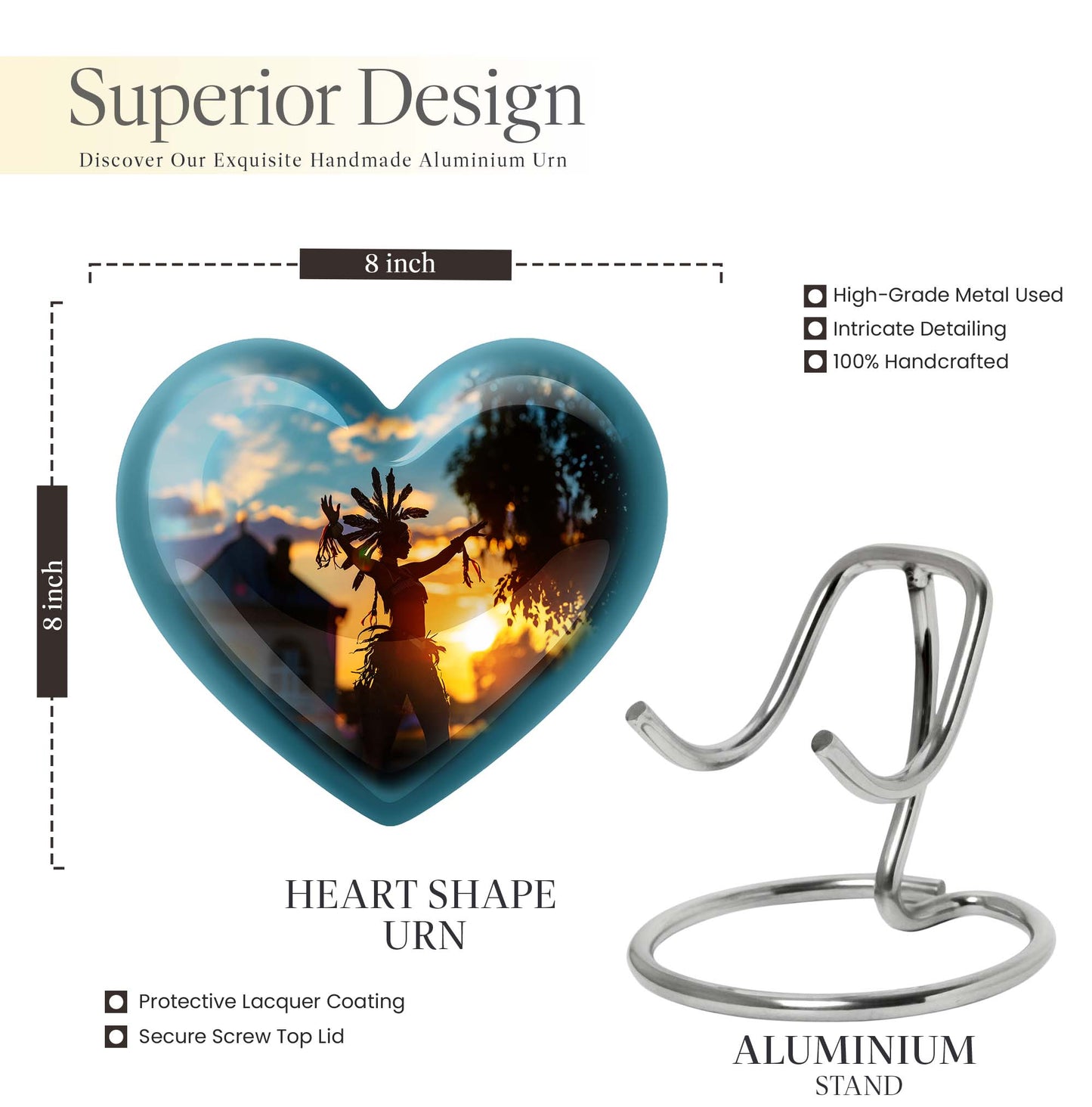 Tribe Man urn, heart-shaped funeral urn