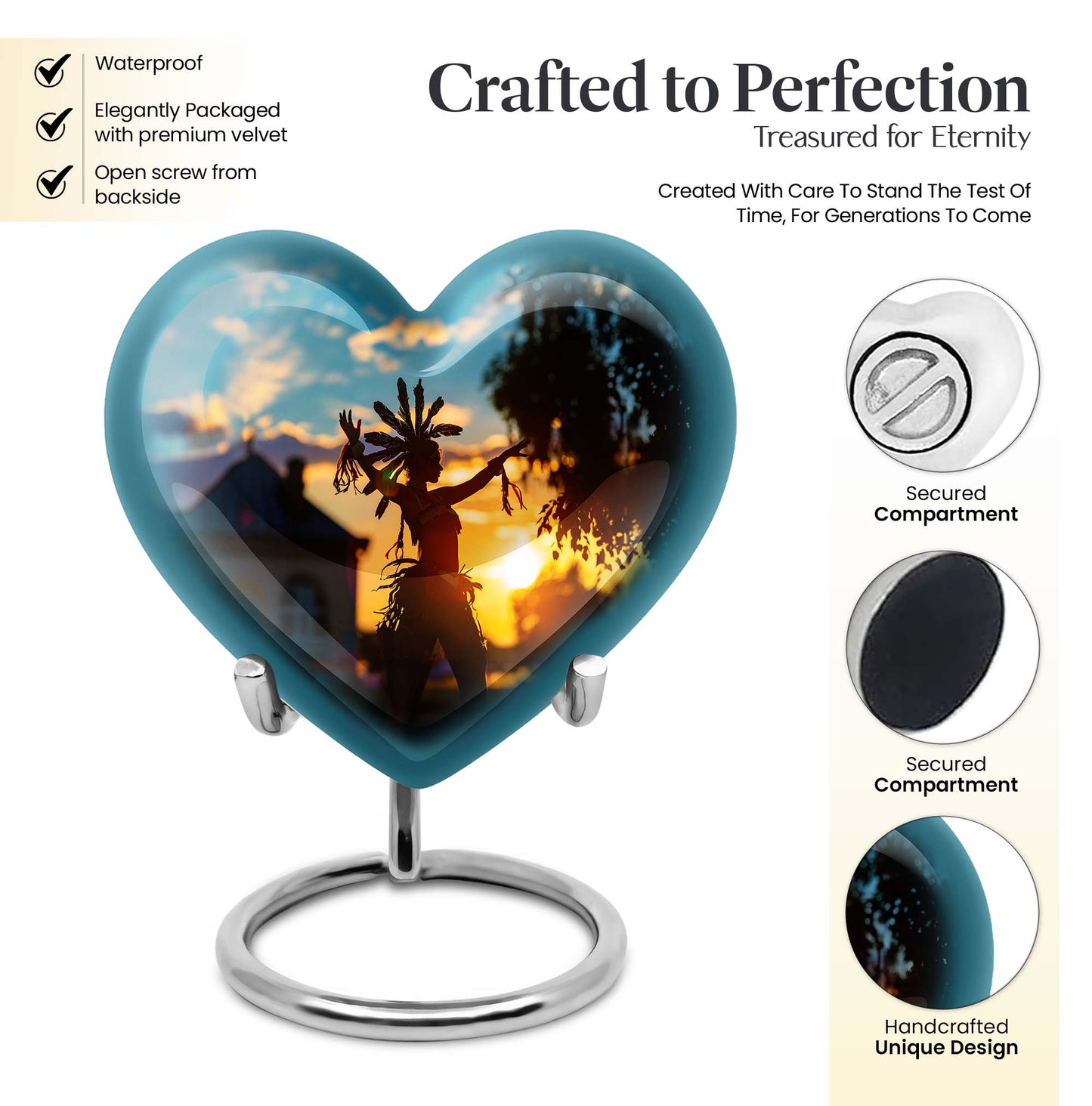 Tribe Man urn, heart-shaped funeral urn