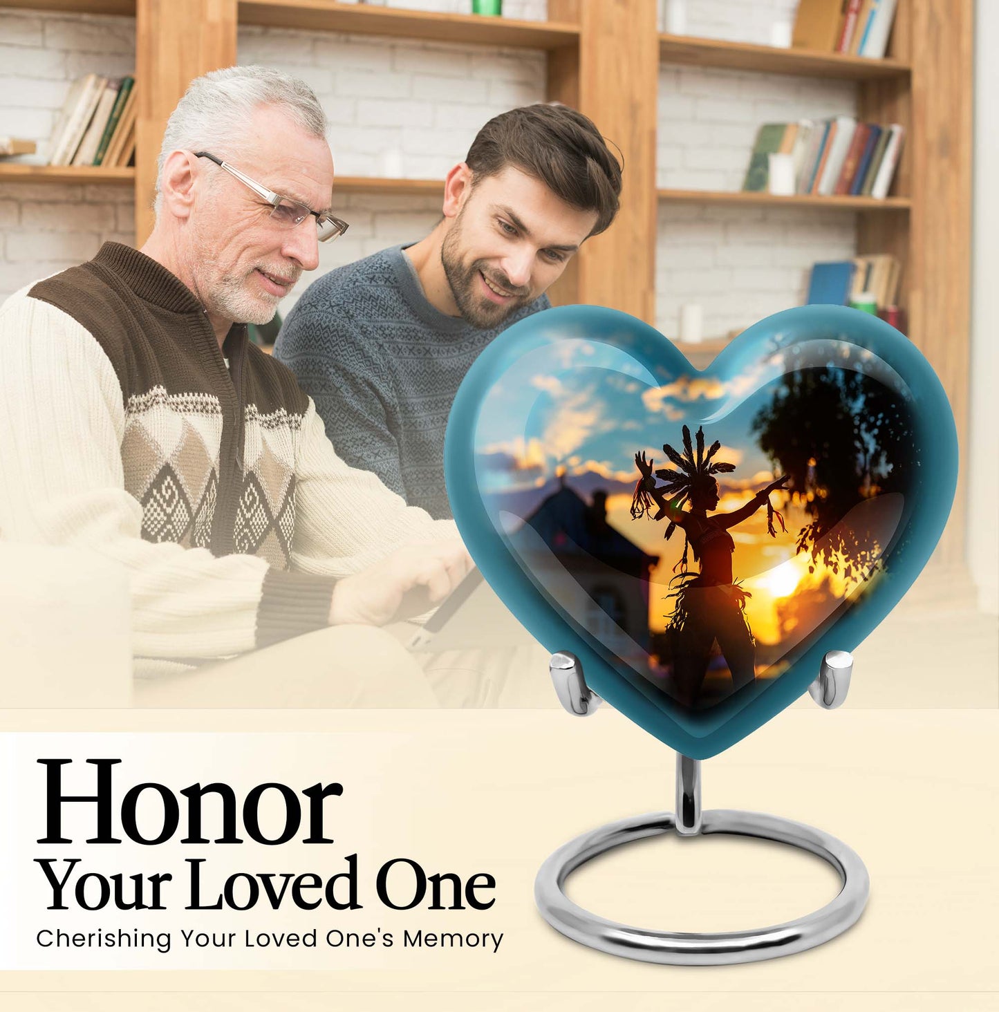 Tribe Man urn, heart-shaped funeral urn
