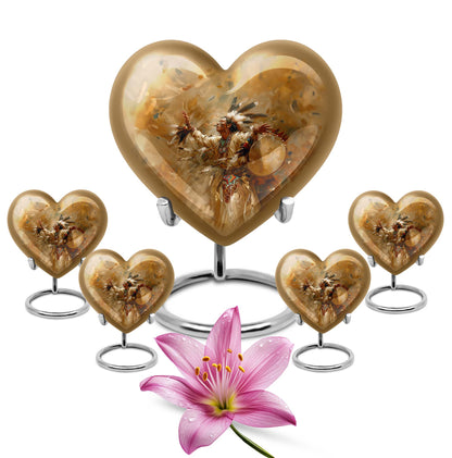 10-inch Heart Urn with Wolf Howling theme and customizable 