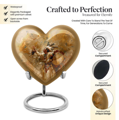 10-inch Heart Urn with Wolf Howling theme and customizable 