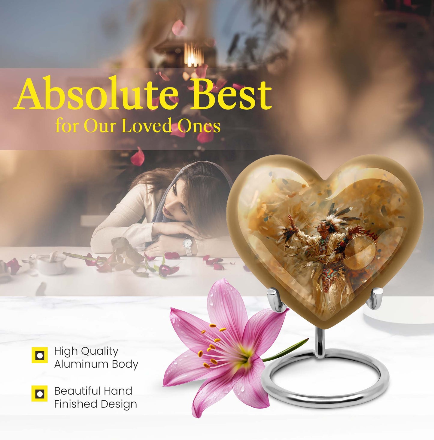 10-inch Heart Urn with Wolf Howling theme and customizable 