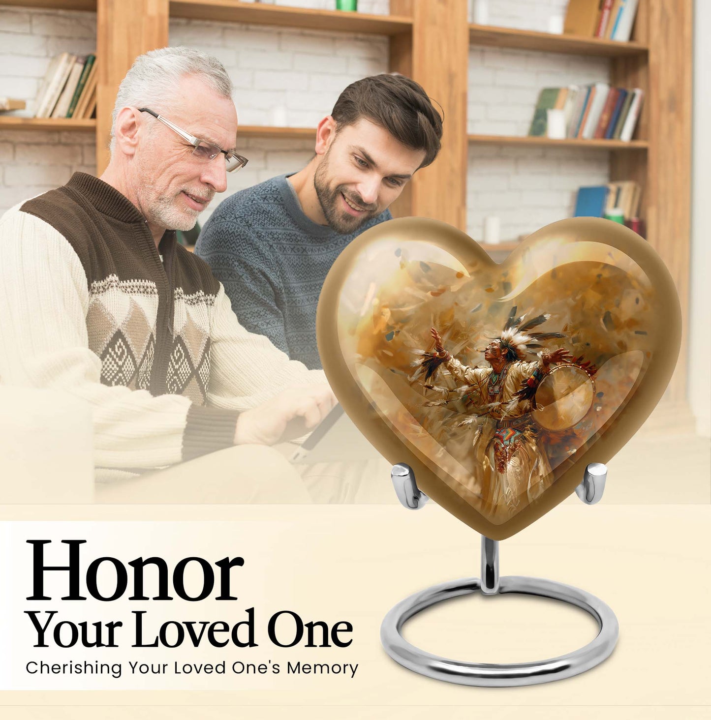 10-inch Heart Urn with Wolf Howling theme and customizable 