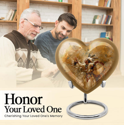 10-inch Heart Urn with Wolf Howling theme and customizable 