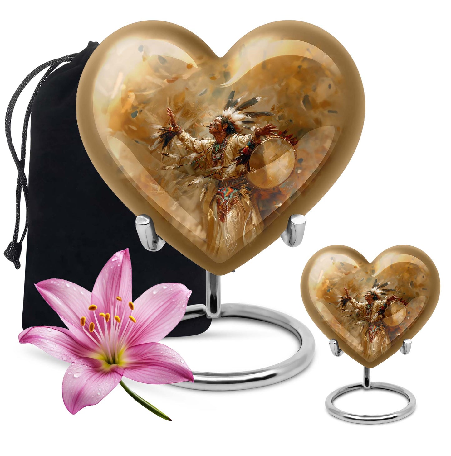 10-inch Heart Urn with Wolf Howling theme and customizable 