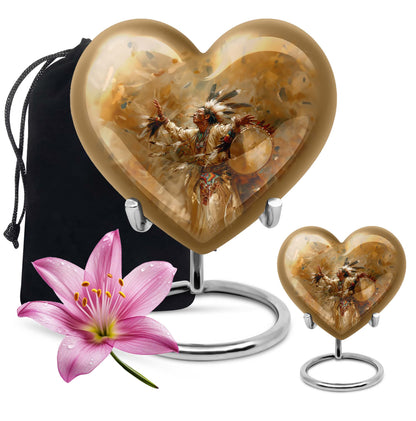 10-inch Heart Urn with Wolf Howling theme and customizable 