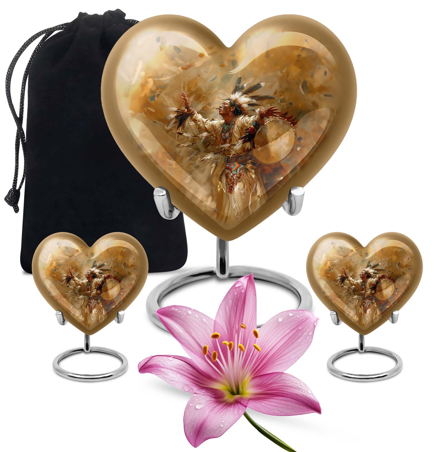10-inch Heart Urn with Wolf Howling theme and customizable 