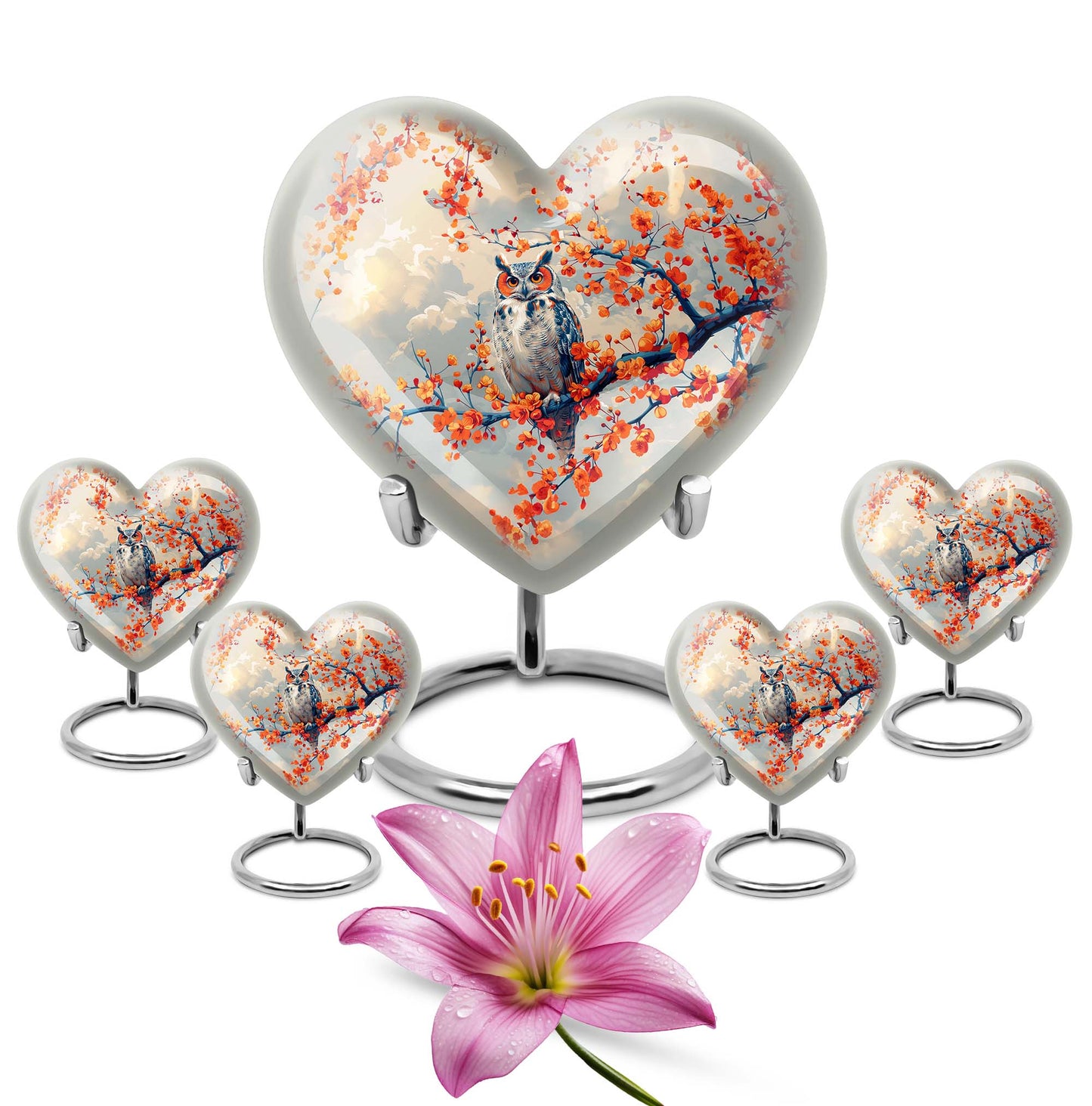 Owl Theme Large Urn With 4 Keepsake Urn