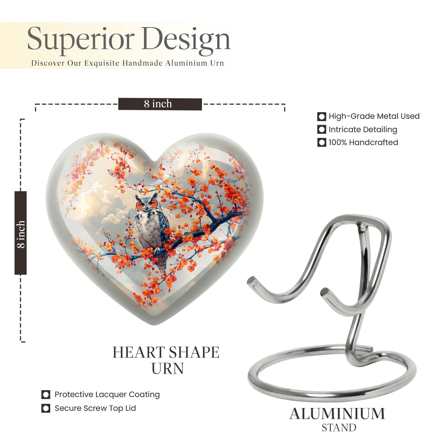 Owl Urn, Heart Design