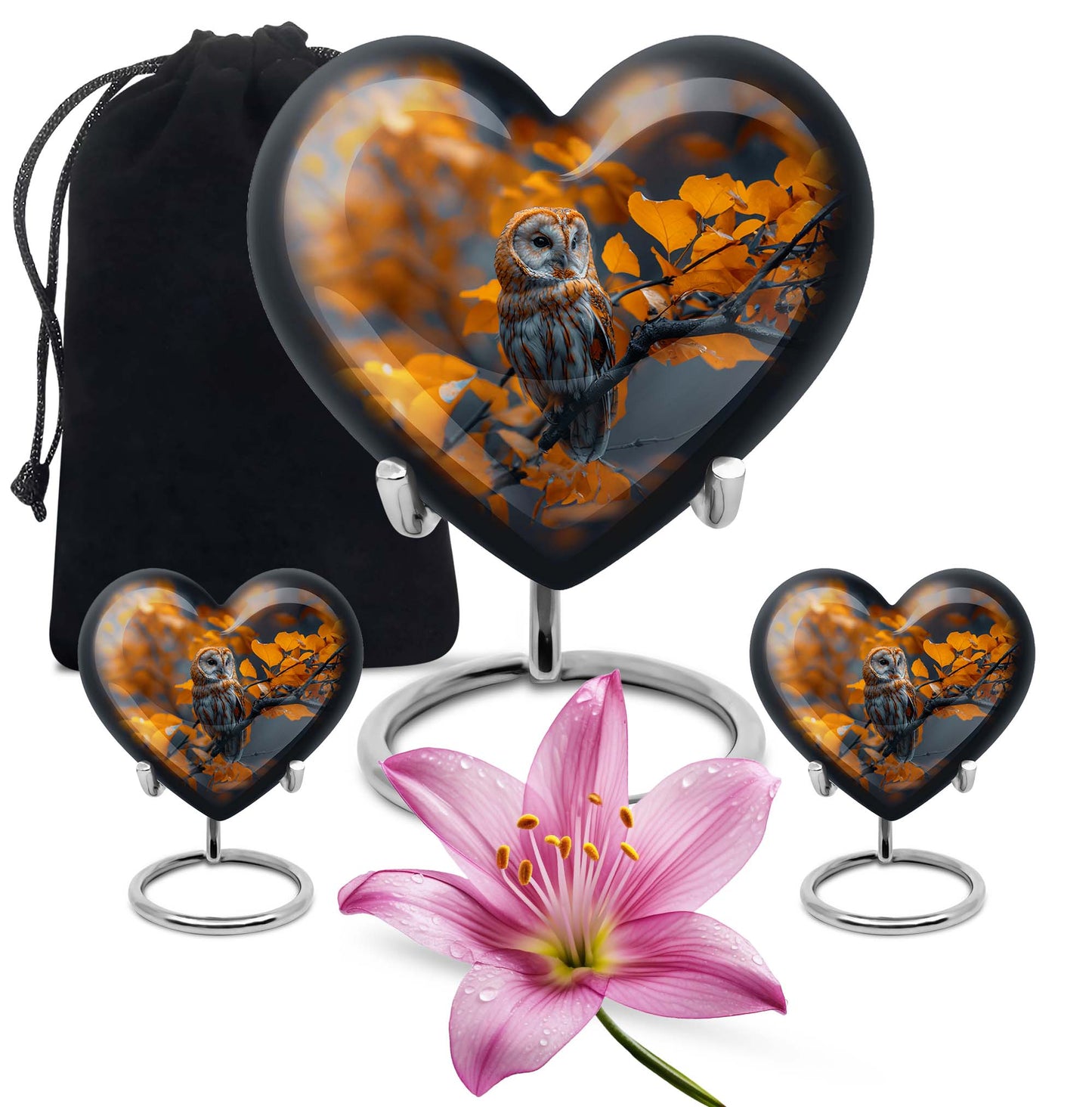 Owl Theme Large Urn With 2 Keepsake Urn