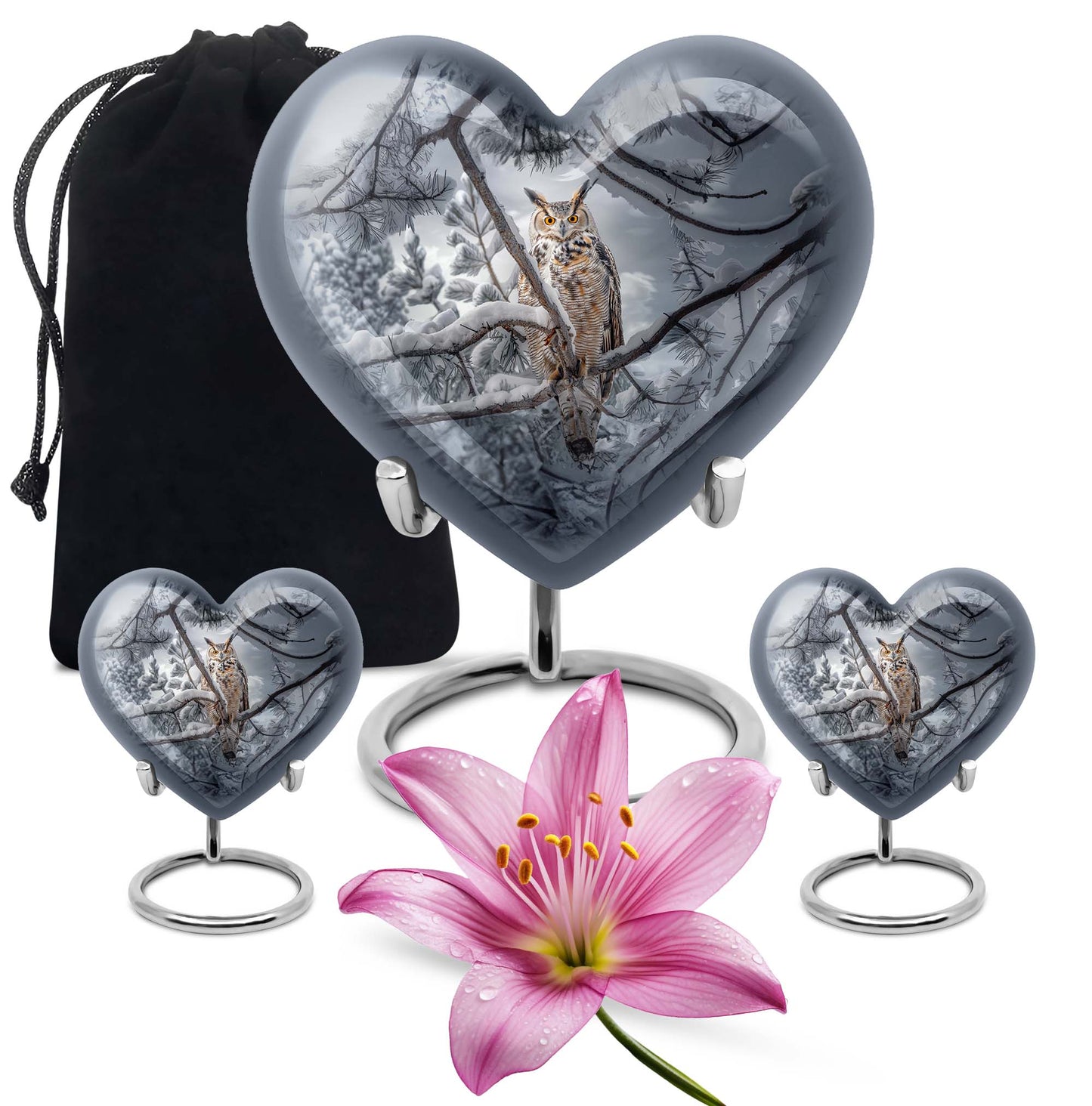 Owl Theme Large Urn With 2 Keepsake Urn