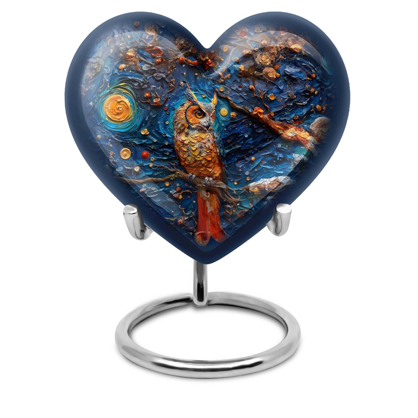 10-inch owl urn, heart-shaped aluminium burial cremation urn with wolf howling theme