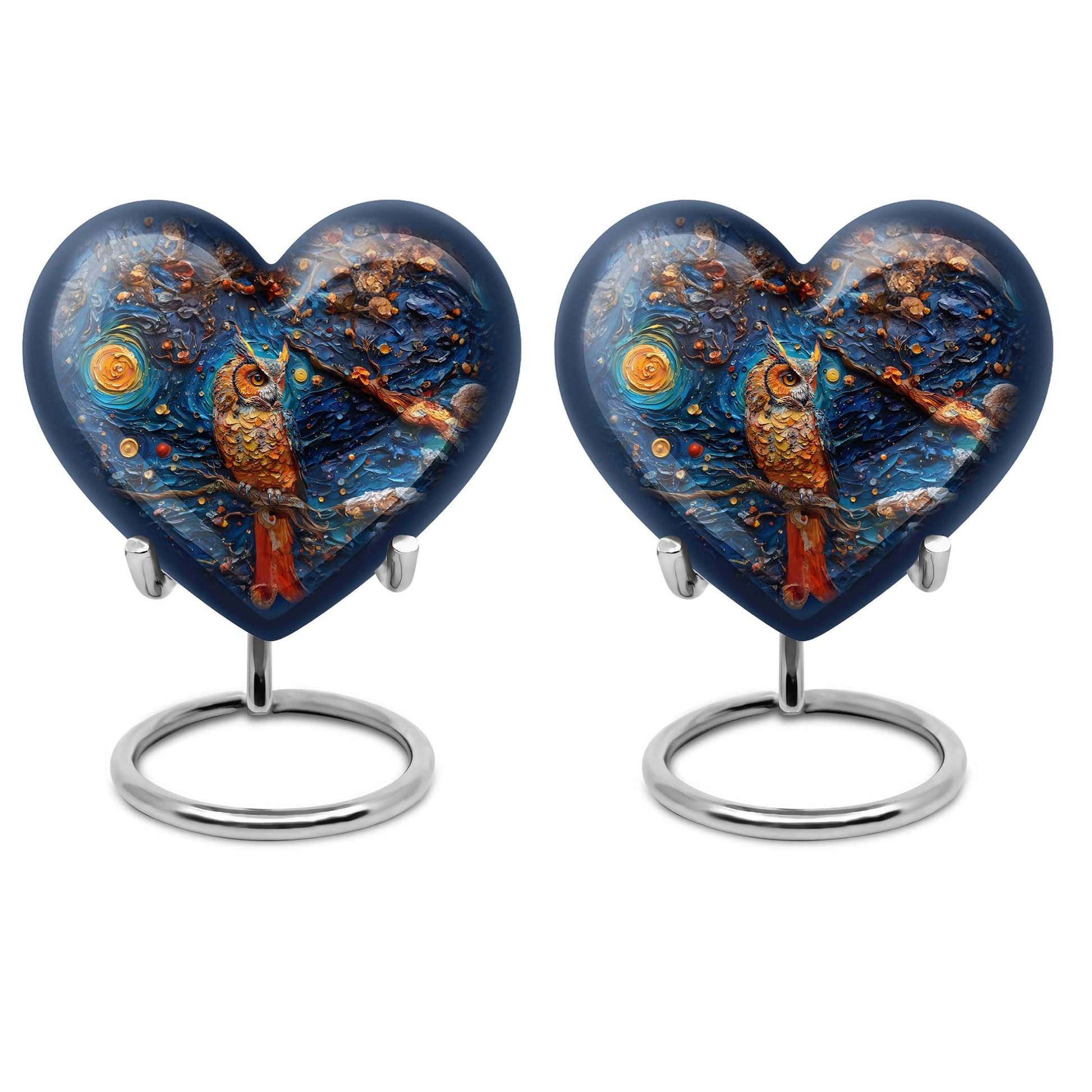 10-inch owl urn, heart-shaped aluminium burial cremation urn with wolf howling theme