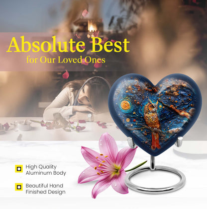 10-inch owl urn, heart-shaped aluminium burial cremation urn with wolf howling theme