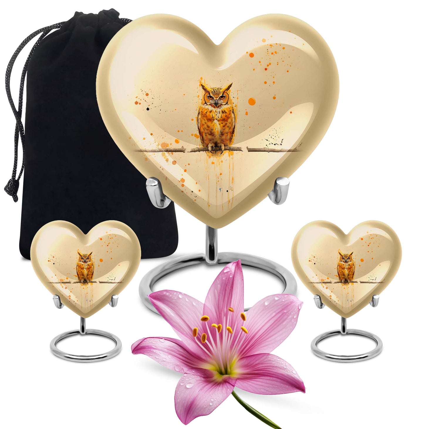 Owl Theme Large Urn With 2 Keepsake Urn