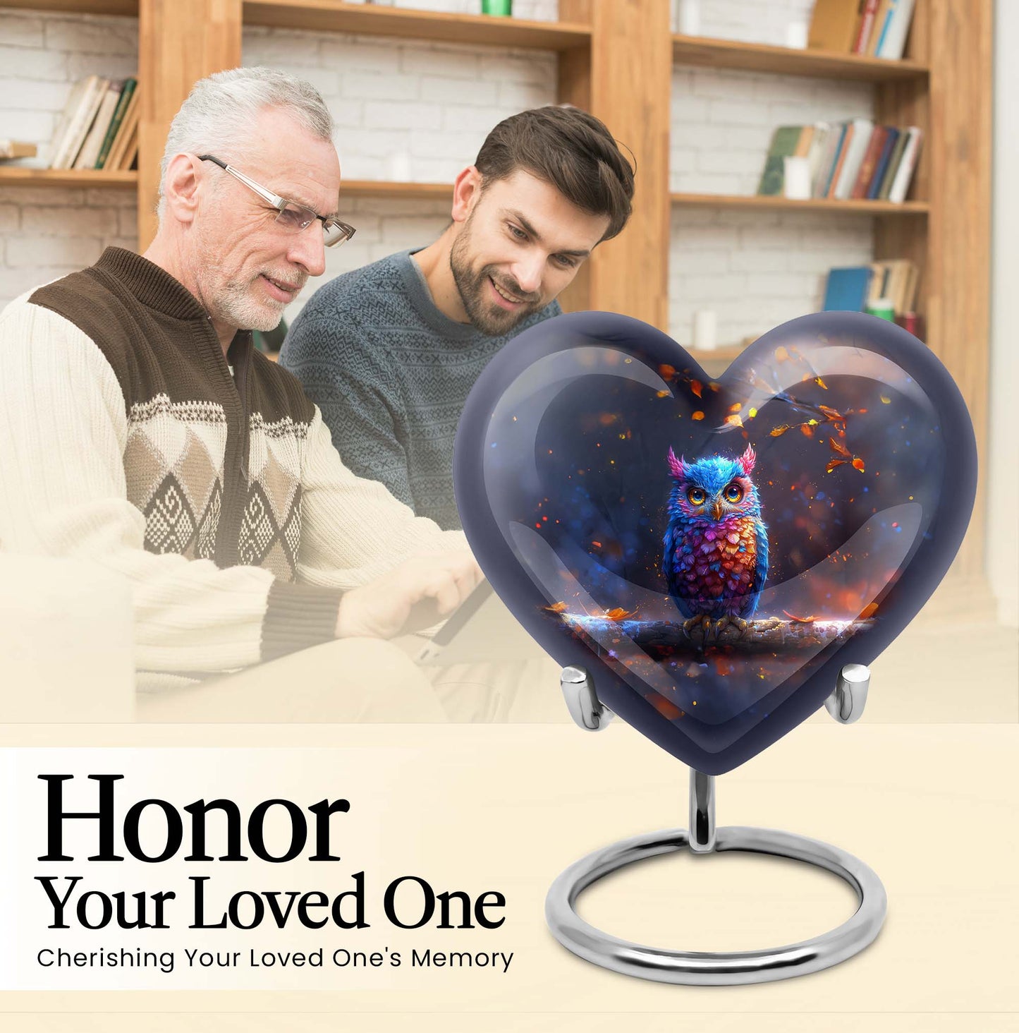 heart-shaped owl urn for cremation