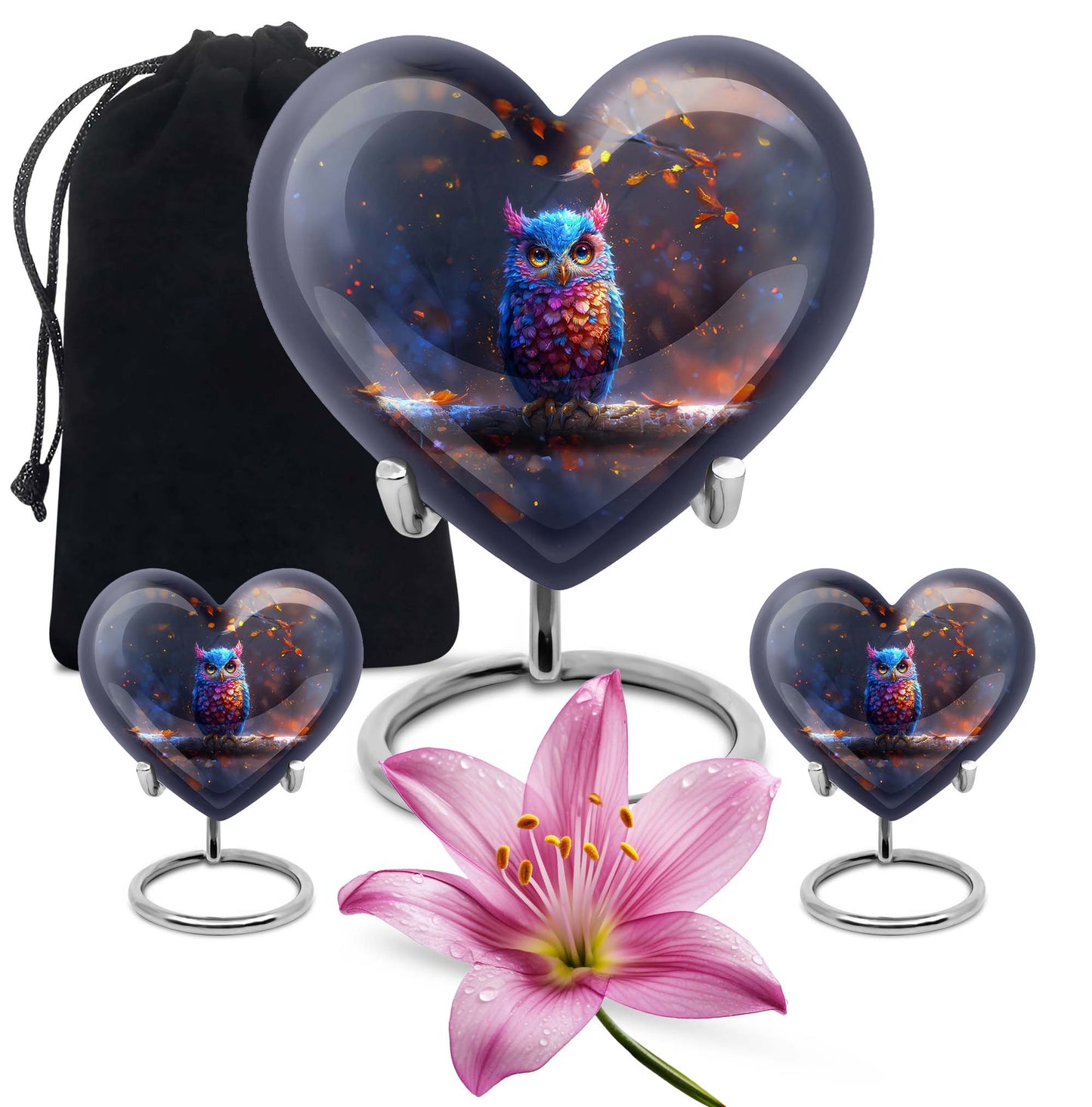 Owl Theme Large Urn With 2 Keepsake Urn