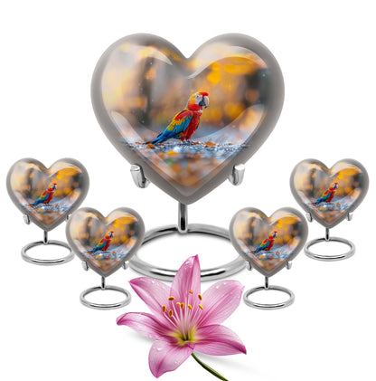 Macaw Parrot Theme Large Urn With 4 Keepsake Urn
