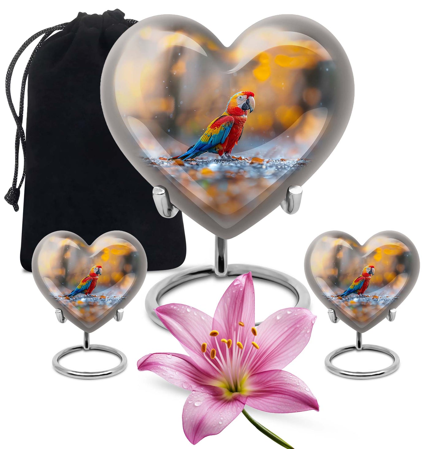 Macaw Parrot Theme Large Urn With 2 Keepsake Urn