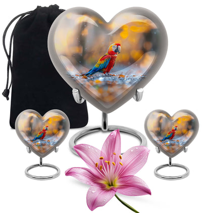 Macaw Parrot Theme Large Urn With 2 Keepsake Urn