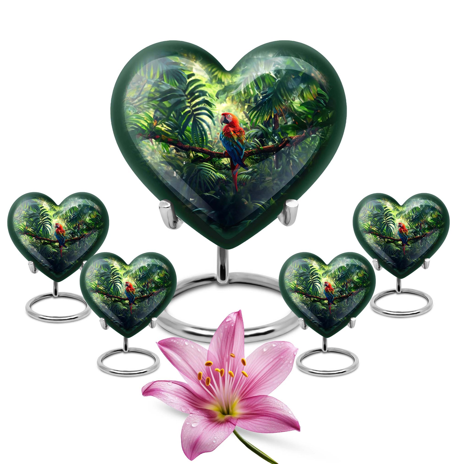 heart-shaped macaw parrot urn