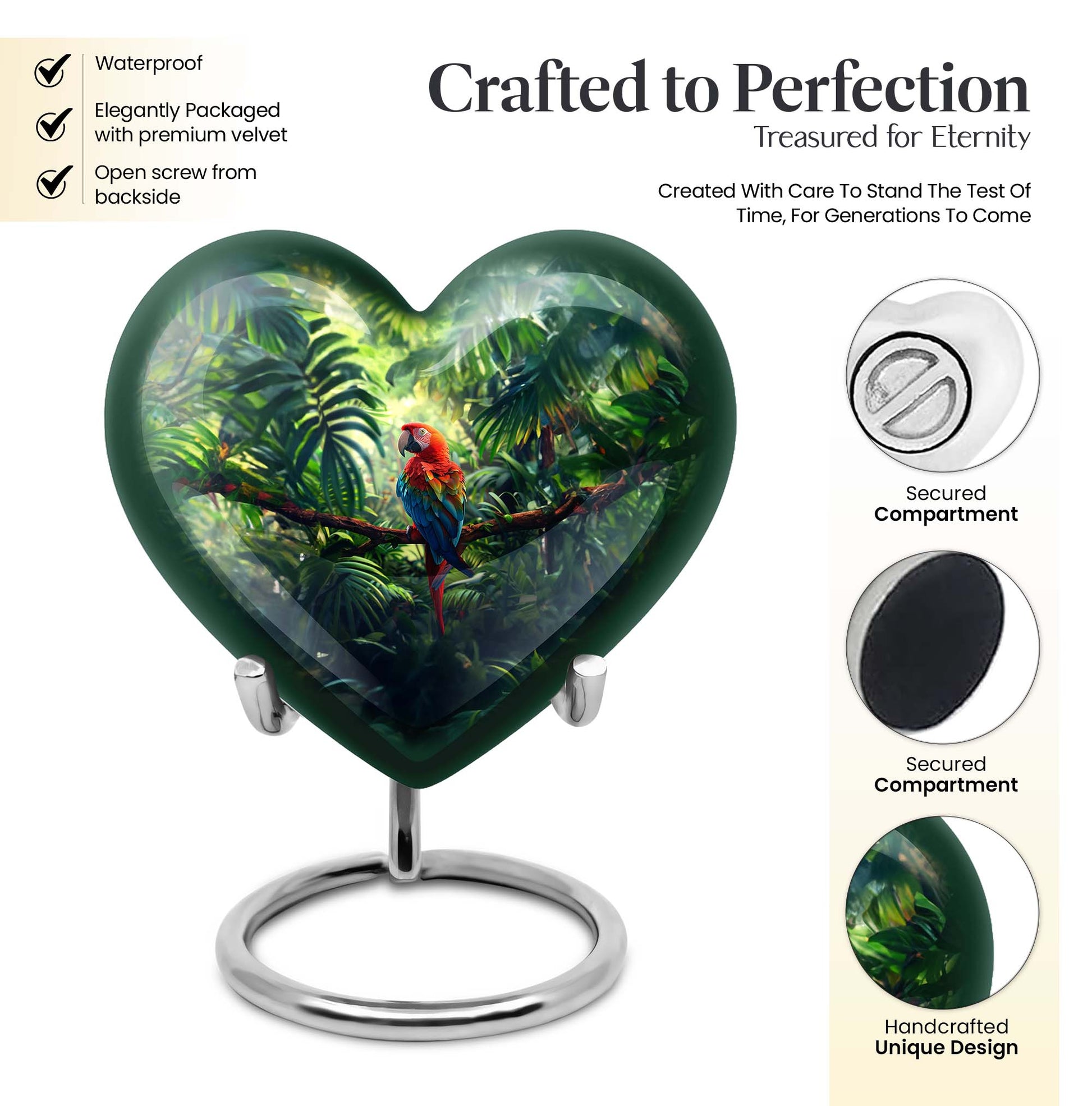 heart-shaped macaw parrot urn