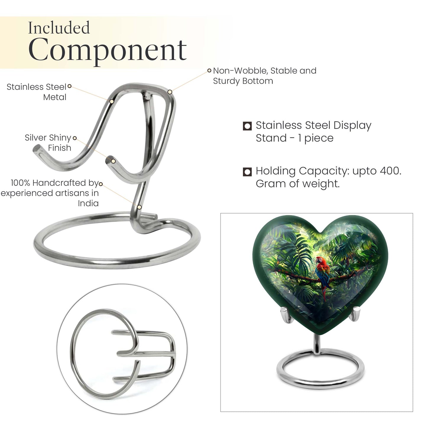 heart-shaped macaw parrot urn
