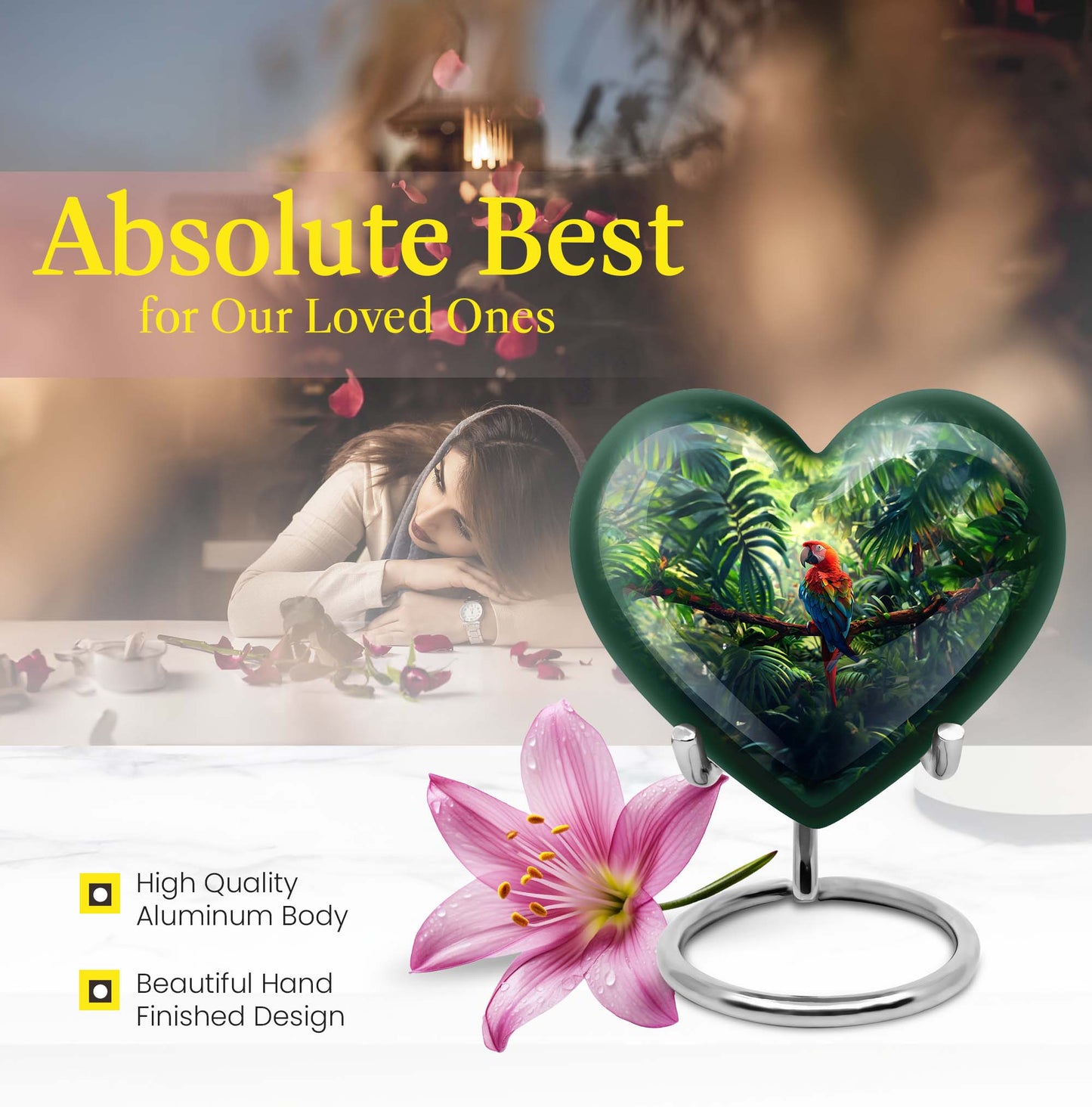 heart-shaped macaw parrot urn