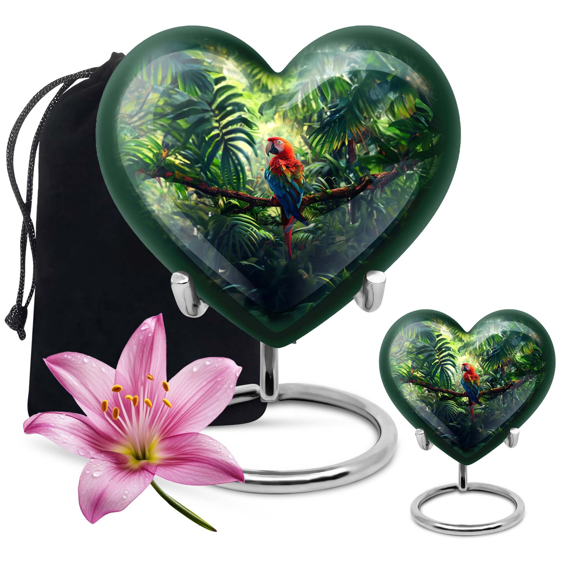 heart-shaped macaw parrot urn
