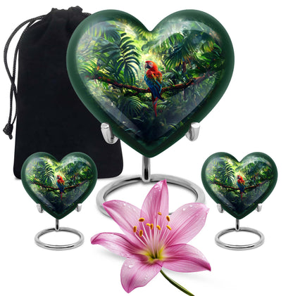 heart-shaped macaw parrot urn